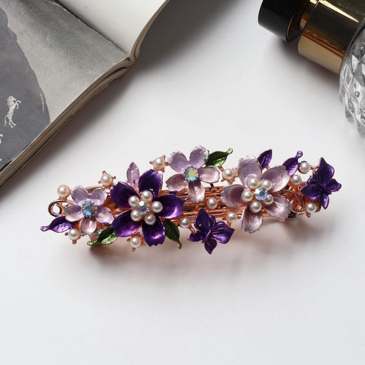 Заколка - автомат для волос «Вальс цветов», бусины, 9 см