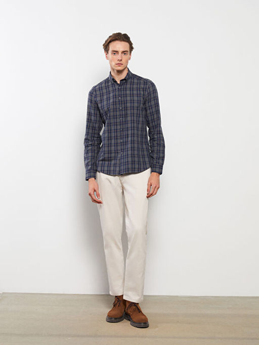 Slim Fit Uzun Kollu Ekose Gabardin Erkek G?mlek