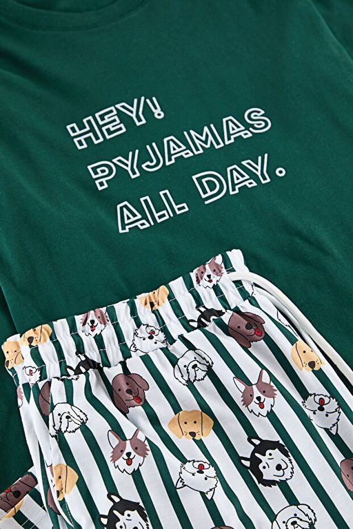 Erkek Z_mr_t Ye_il Regular Fit Bask_l_ _rme Pijama Tak_m_ TMNAW22PT1313 - Trendyolmilla фото 2
