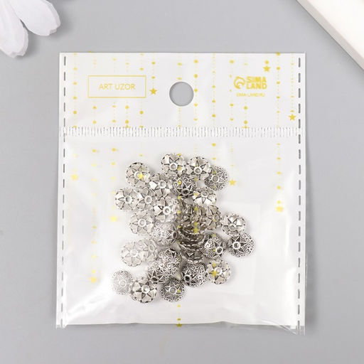 Цена за 2 шт. Декор шляпка для бусин "Цветок-полукруг" серебро 0,8х0,8 см набор 50 шт