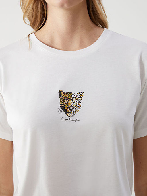 Bisiklet Yaka Leopar Bask?l? Kad?n Ti??rt