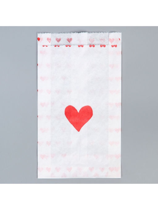 Цена за 50 шт. Пакет бумажный фасовочный, упаковка, белый, «Сердца» 20×11×4 см без окна