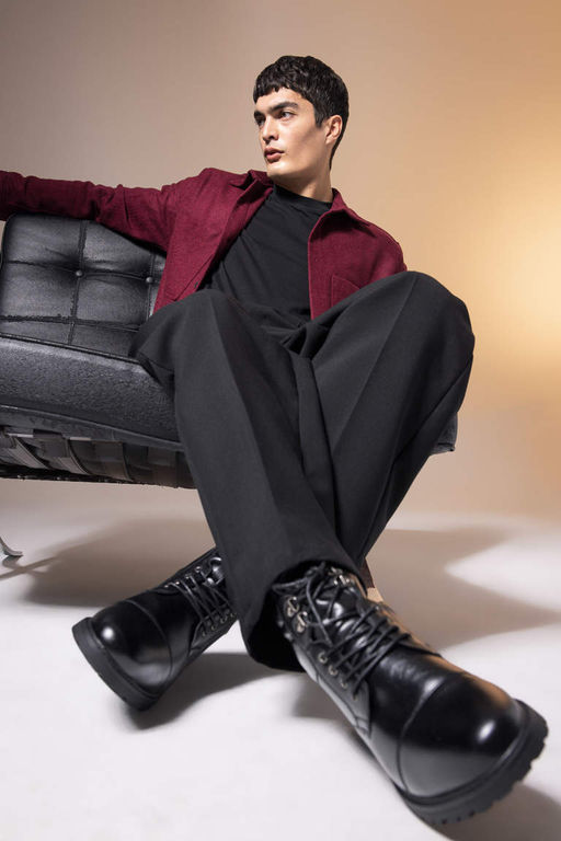 Мужские ботинки из искусственной кожи на высокой подошве со шнуровкой - Defacto фото 2