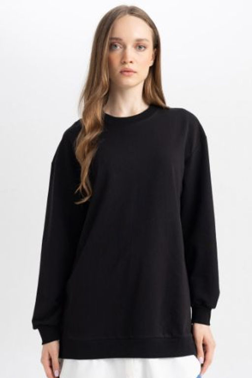 Regular Fit Bisiklet Yaka Basic Duz Sweatshirt Tunik