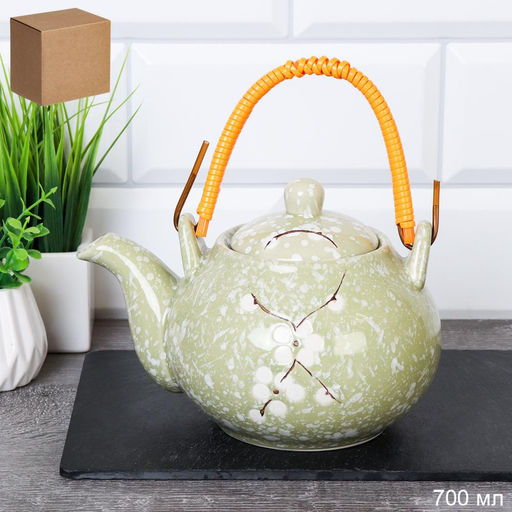 Чайник заварочный 700 мл, плетенная ручка, фарфор арт. GR-933green (737363)