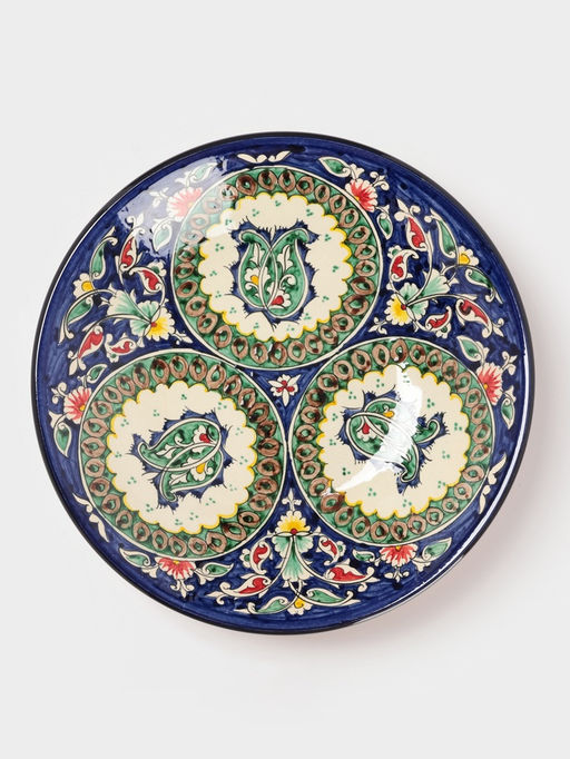 Ляган узбекский Риштанская Керамика «Узоры», d=33 см, глубокий, синий