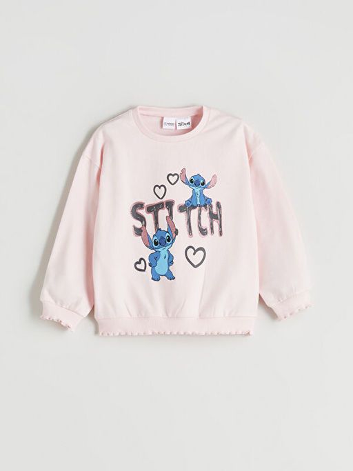 Stitch Bask?l? K?z ?ocuk Sweatshirt ve Tayt Pantolon 2li