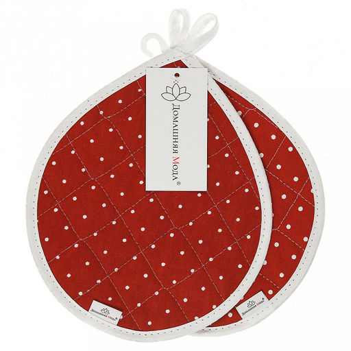 "Горошек на красном" Кухонный комплект: прихватка 20х25см "Капелька" - 2шт, хлопок "Премиум" 191г/м2 - хлопок 100%, наполнитель - ватин 280гр/м2, "Домашняя мода" (Россия)