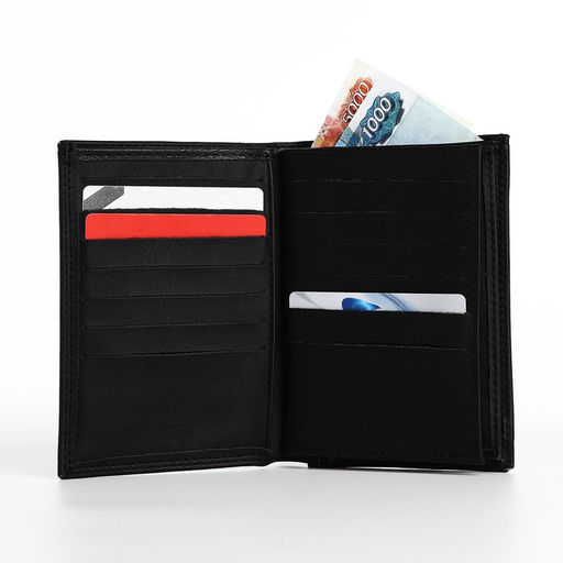 Портмоне мужское без застёжки, 3 в 1, отдел автодокументов, паспорта, карт, купюр, чёрное
