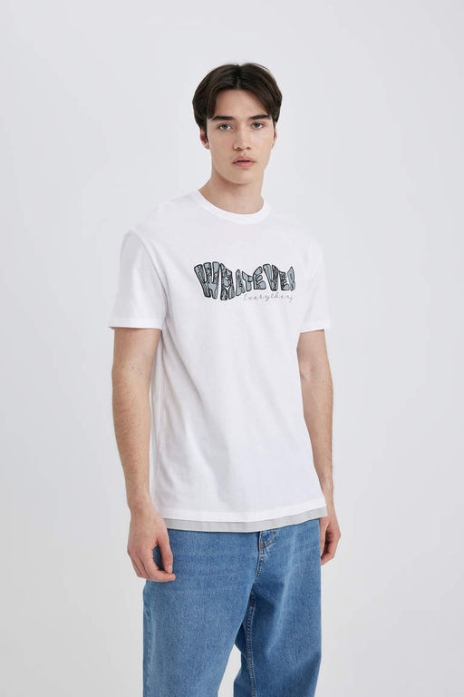 Футболка стандартного кроя с круглым вырезом и короткими рукавами с принтом - Defacto фото 3