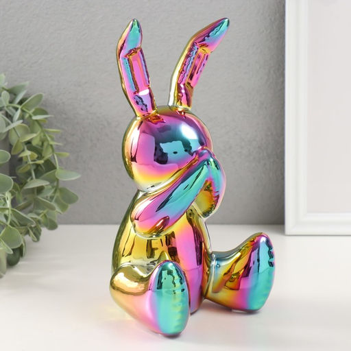 Фигурка керамика «Зайка спрятал носик», зелёный хамелеон, 11×12×22 см