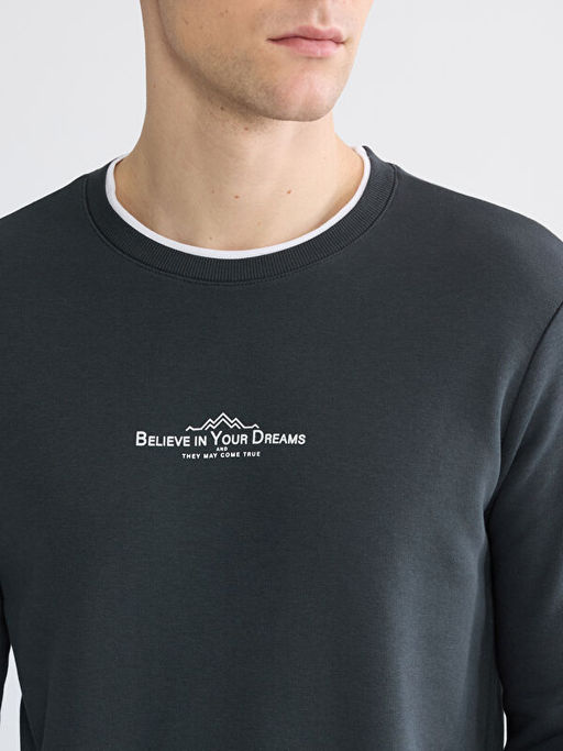 Bisiklet Yaka Bask?l? Erkek Sweatshirt