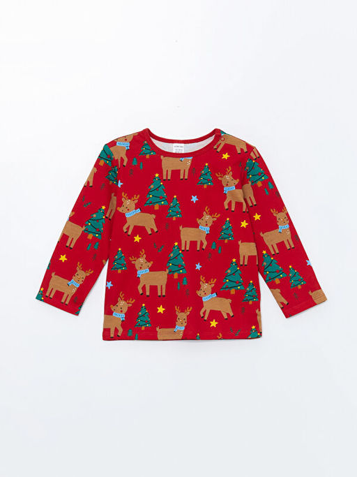 Bisiklet Yaka Uzun Kollu Y?lba?? Temal? Erkek Bebek Pijama Tak?m?