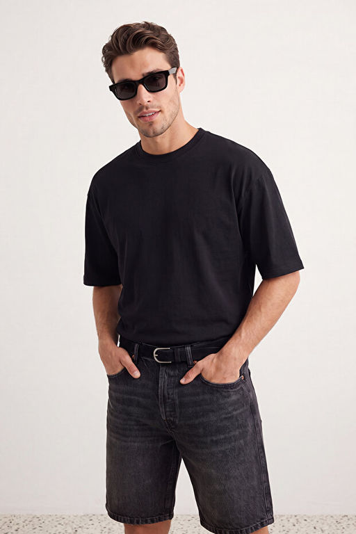 Unisex Siyah-Ekru Oversize 2li Paket Basic %100 Pamuklu T-Shirt TMNSS24TS00038 - Trendyolmilla фото 2