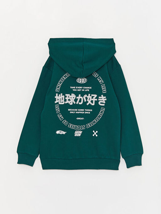 Kap??onlu Bask?l? Uzun Kollu Erkek ?ocuk Fermuarl? Sweatshirt - Waikiki фото 3