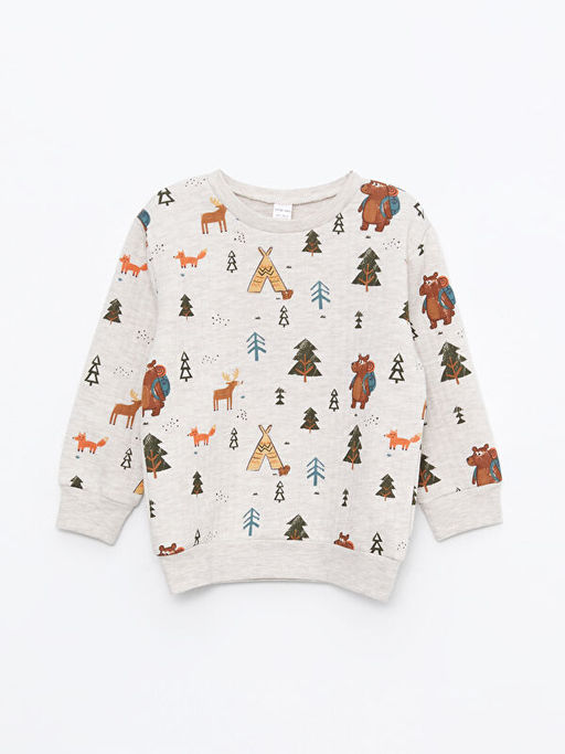 Bisiklet Yaka Uzun Kollu Bask?l? Erkek Bebek Sweatshirt