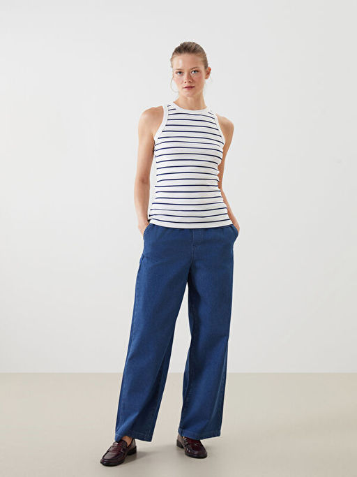 Bisiklet Yaka ?izgili Kad?n Atlet