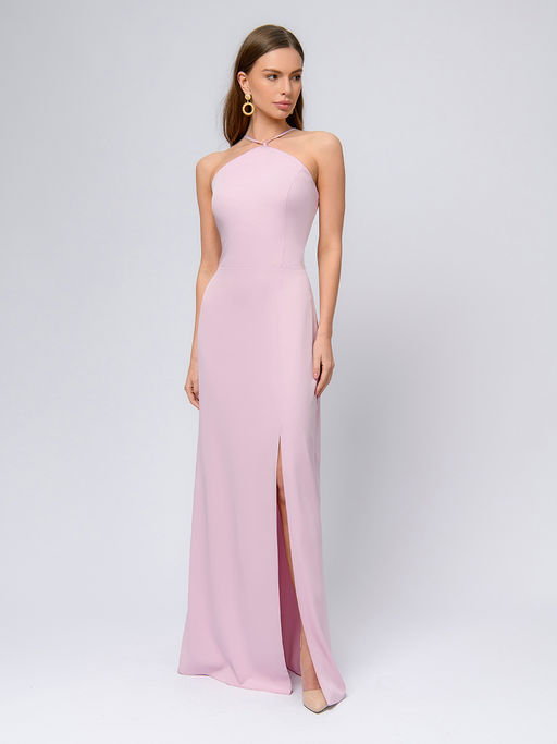 Платье цвета пыльной розы длины макси с разрезом на юбке и открытыми плечами - 1001dress фото 7