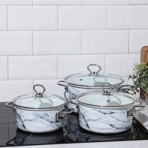 ЭМ_Набор 3 пр.Белый мрамор-1-Элит (1,9л*2,5л*3,7л) (белая) Россия