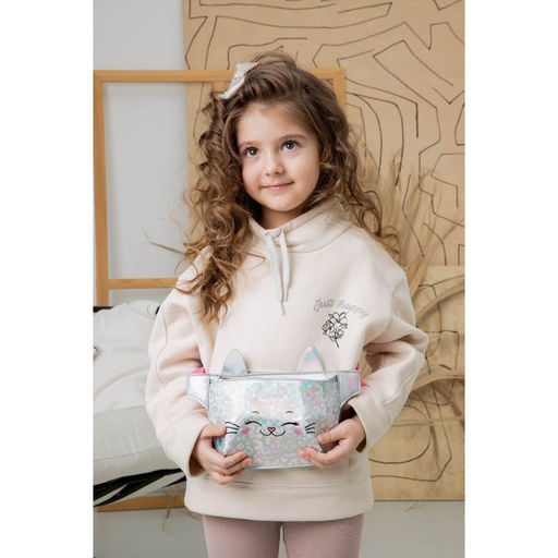 Сумка детская поясная Кошечка на молнии, цвет серебристый - NAZAMOK KIDS фото 2