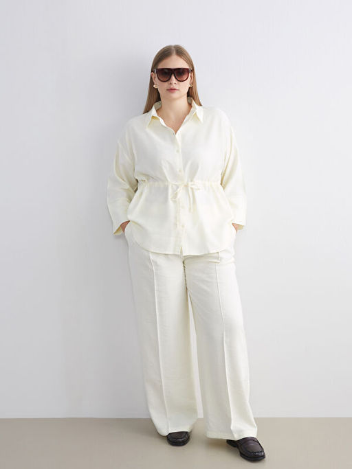 Loose Fit Geni? Pa?a Kad?n Pileli Pantolon