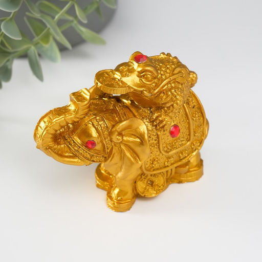 Нэцкэ фигурка «Слон с денежной жабой на спине», полистоун, под бронзу, 7.5×9.3×5.2 см