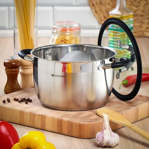 Кастрюля нержавеющая сталь, 5 л, крышка стекло, Daniks, Орландо, GS-01435-22CA, индукция (397624)  фото 11