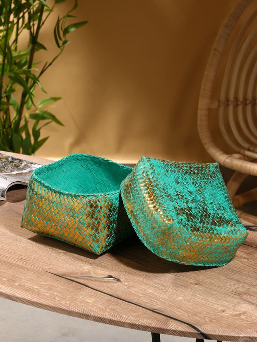 Корзинка плетёная «Голден мини», 19×19×14 см, голубая