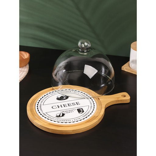 Блюдо для сыра с крышкой клош «Эстет», 31.5×23×18 см, дерево, стекло