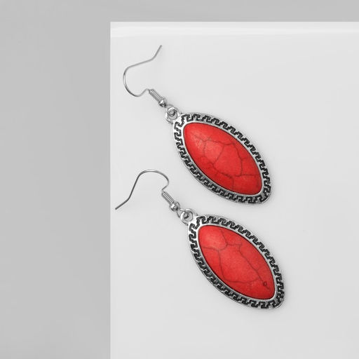 Серьги под натуральный камень Натурель эллипс, красные в чернёном серебре