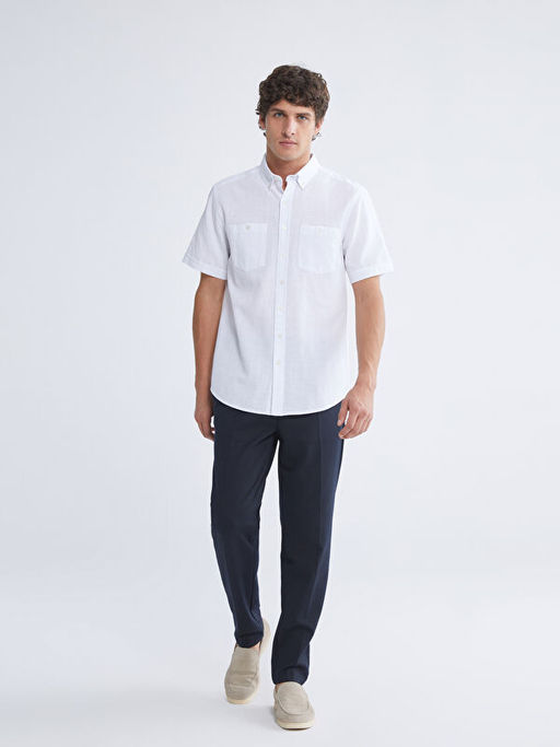 Regular Fit K?sa Kollu Erkek Dokulu G?mlek