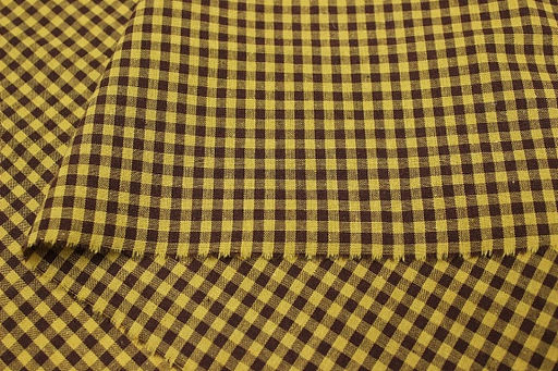 Пестрядь Клетка (4*4 мм) цв.горчичный/коричневый, ш.1.46м, хлопок-100%, 130гр/м.кв - Купава фото 3