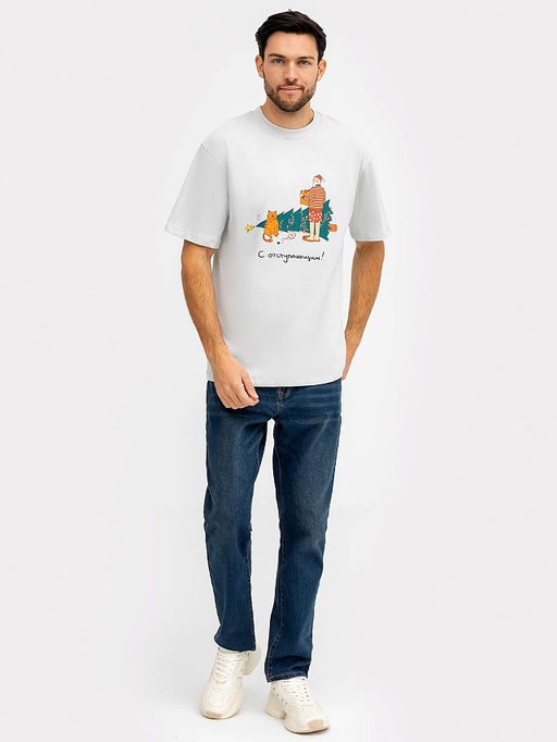 Футболка мужская новогодняя в сером оттенке с печатью - Mark formelle фото 3