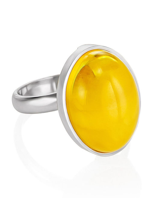 Кольцо с натуральным медовым янтарём Глянец