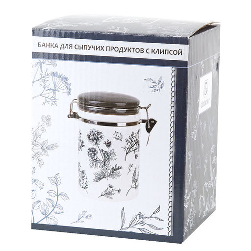 Банка для сыпучих продуктов (клипс) Луговые травы 14*10*14см. v=630мл. (керамика) (подарочная упаковка) - Dolomite фото 2