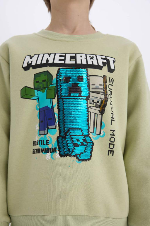 Толстая толстая толстовка с круглым вырезом Minecraft для мальчиков - Defacto фото 6
