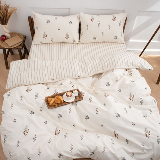 КПБ Чистый хлопок евро макси, наволочки 50х70, поплин, 100% хлопок, Гербариум Пододеяльник 200х220 с прорезью, простыня классическая 235х260 подшита с 4-х сторон, наволочки 50х70 с клапаном - 2 шт. - Традиция фото 2