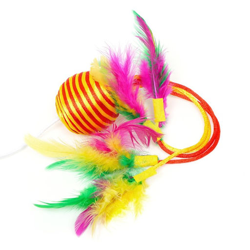 Дразнилка-удочка Шар с перьями, оранжевая на оранжевой ручке - Пижон фото 2