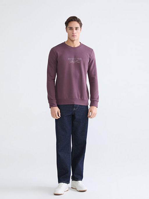 Bisiklet Yaka Bask?l? Erkek Sweatshirt