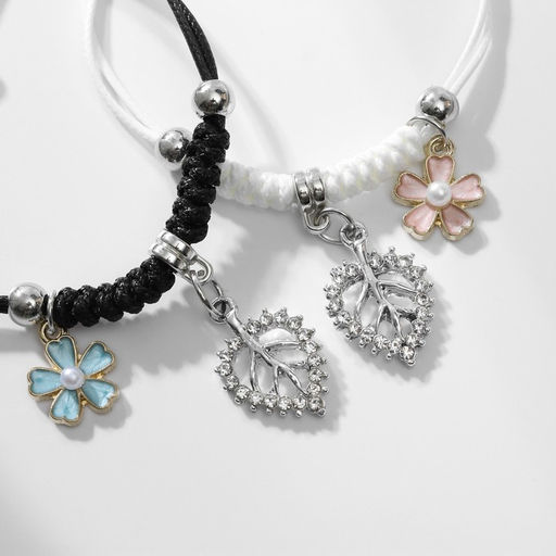 Браслеты парные «Неразлучники» цветы с листьями, цветные, d=7 см