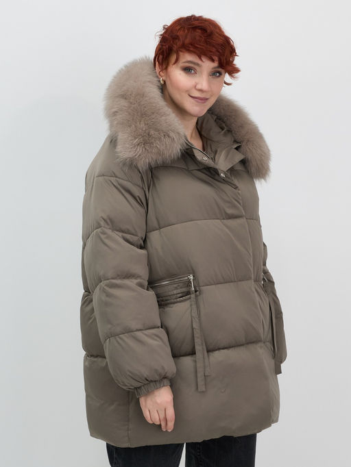 Куртка зимняя женская с мехом и капюшоном тренд коричневого цвета 7639K - Visdeer фото 5