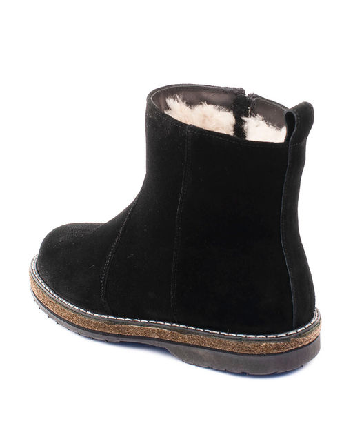 Ботинки женские на войлочной подошве, черные,замша, молния.