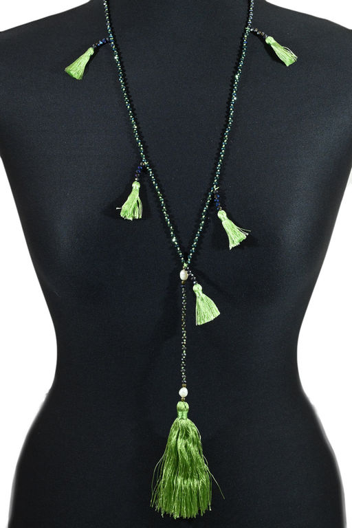 Колье Кисточки с цирконом цвет зеленый, 80см