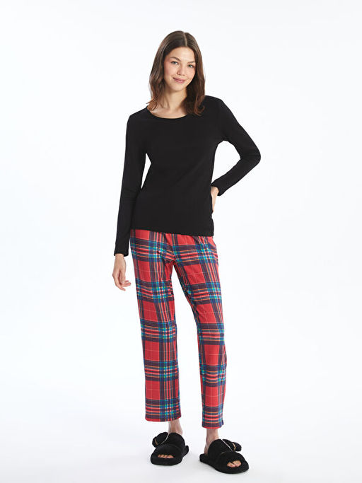 Beli Lastikli Ekose Kad?n Pijama Alt