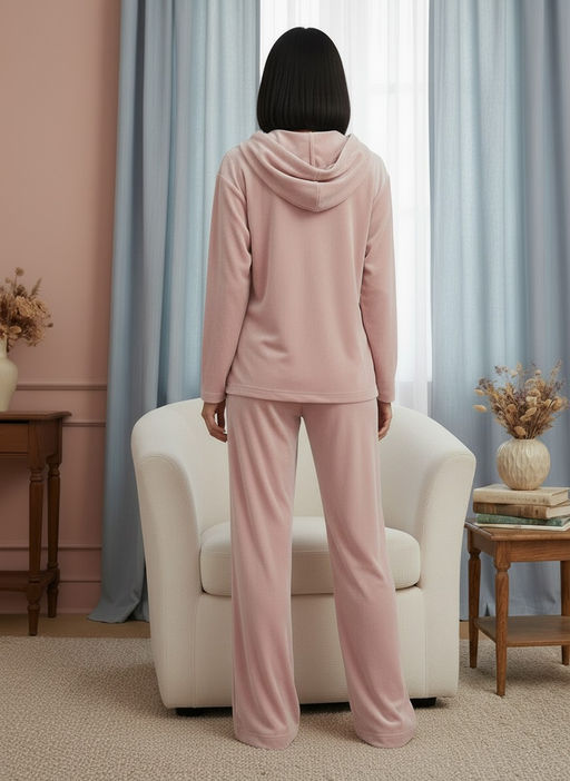 Костюм из велюра со съемным капюшоном и резинкой в комплекте OD-1009-1 розовый
