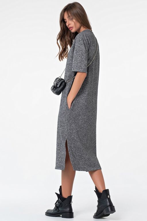 Платье миди из футера серый меланж - Fly фото 10