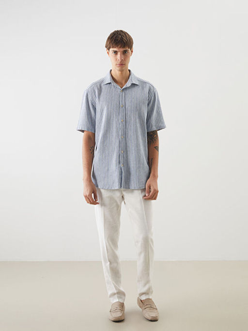 Regular Fit K?sa Kollu ?izgili Erkek G?mlek