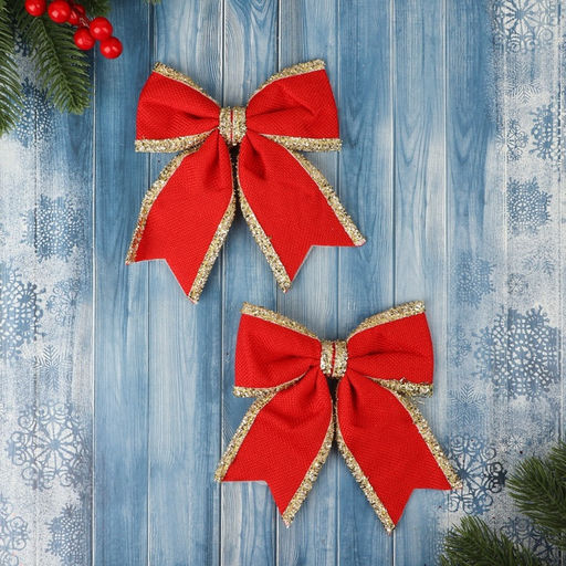 Цена за 2 шт. Ёлочные игрушки 2 шт. «Зимнее волшебство. Бант классический» пластик, 14×14 см, красный