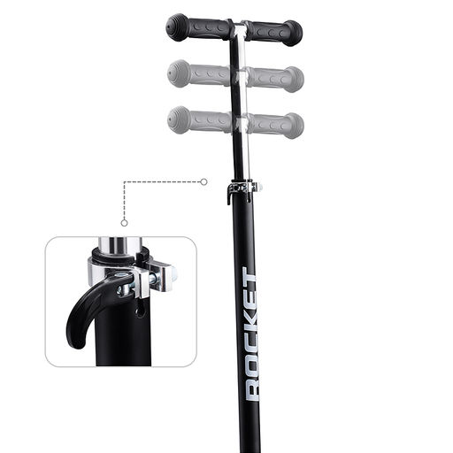 Самокат 3-х колесный ROCKET,колеса PU со светом, ABEC 7, черный