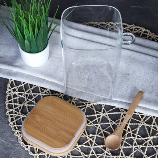 Банка квадратная бамбуковая крышка с ложкой d-100/150 950 мл / LCKW2918 /уп 48/ - Галеонтрейд фото 3